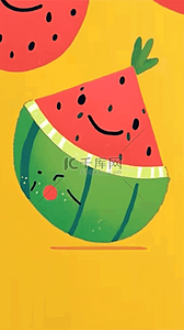 卡通夏天西瓜背景图片_扁平卡通涂鸦风夏天水果西瓜背景