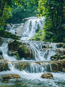 热带雨林瀑布上的强流水