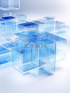 半透明蓝色三维方块背景
