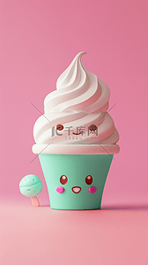 线性图标信背景图片_粉色卡通3D饮料冰淇淋图标背景