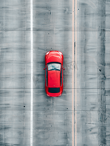 红色汽车停在高速公路上从上面看交通视图