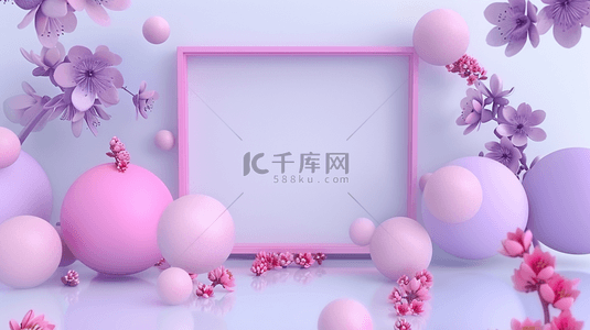 夏日618促销立体粉色花朵边框背景图片