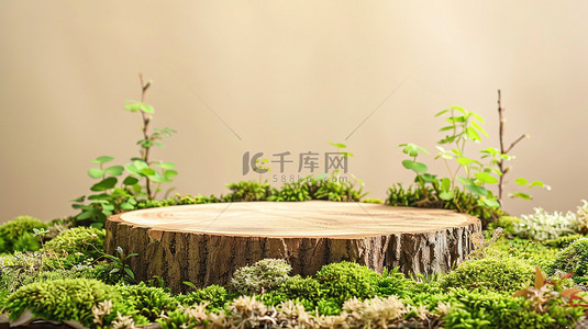 木块苔藓米色背景