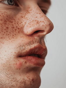 医疗药摄影照片_男性上唇红色炎症和带状疱疹病毒