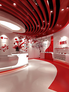 红白相间的展览柜台设计图