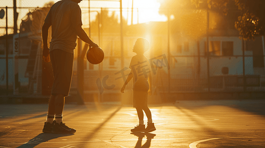 篮球赛战报摄影照片_父亲和孩子一起打篮球4