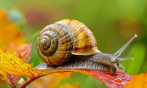 蜗牛的背景摄影照片_花园蜗牛的特写镜头