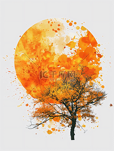 秋季纹理背景图片_黄绿色秋季万圣节水彩颜料染色背景圆