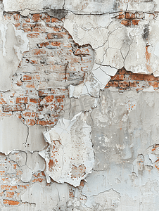 有破损灰泥和石膏的旧砖墙