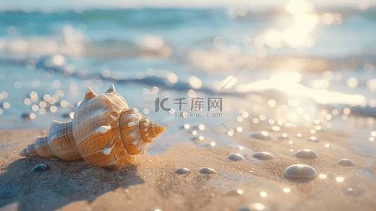 夏日海景沙滩上的海水海螺图片