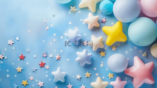 可爱星星背景背景图片_蓝粉色六一儿童节可爱星星气球背景