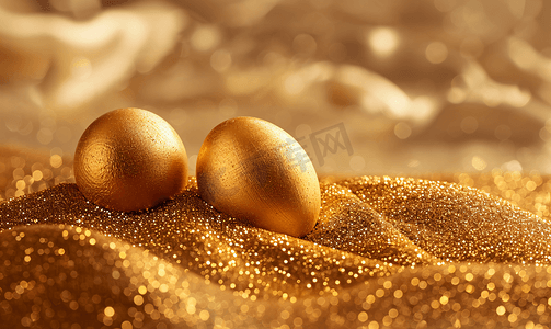 金丹和鸡蛋摄影照片_金沙上的三个金蛋在组织波中