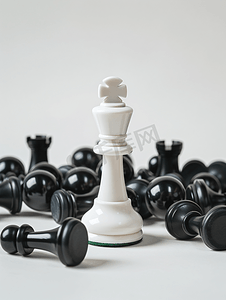 抗战胜利77摄影照片_胜利的概念白色的棋子站着黑色的棋子散落在周围