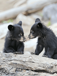 夏天的两只黑熊幼崽