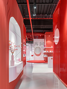 红白相间的展览柜台背景图片
