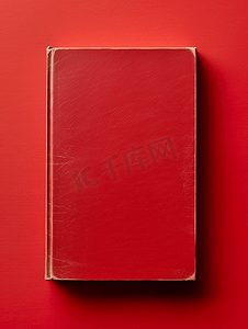 礼盒封箱条设计摄影照片_红色背景书封面的顶视图复制空间概念