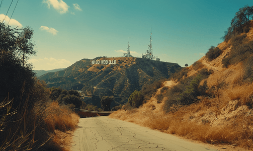 树杆摄影照片_好莱坞标志在洛杉矶加利福尼亚州