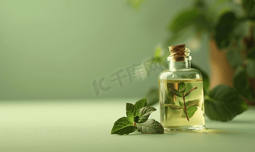 芳香疗法概念玻璃瓶薄荷香薰油