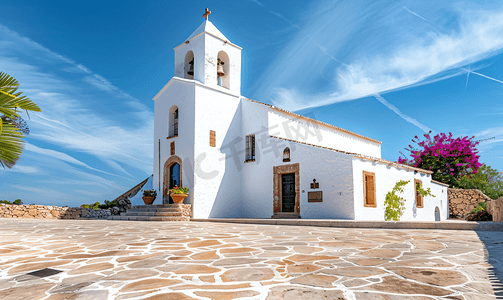 西班牙伊维萨岛圣安吉斯德拉科罗纳老白教堂