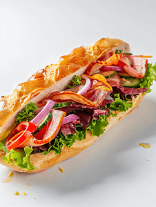 烤包子摄影照片_白色表面上的三明治