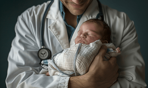 医生护士背景摄影照片_医生抱着男婴