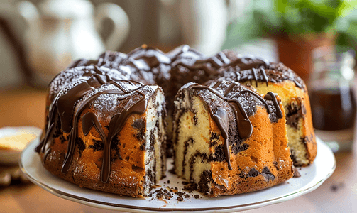 简单的摄影照片_自制大理石蛋糕巧克力简单的自制食品选择性焦点
