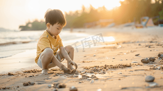 海边玩沙子捡贝壳的儿童14