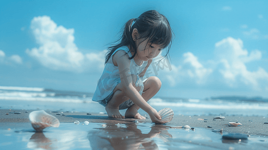 海边玩沙子捡贝壳的儿童17