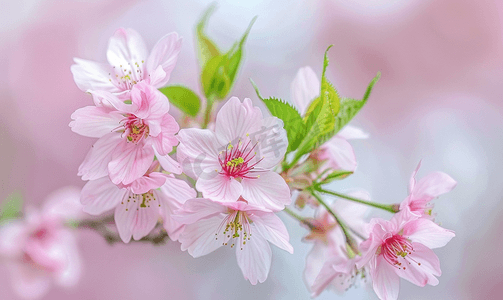 苹果树远景摄影照片_粉色和白色的樱花