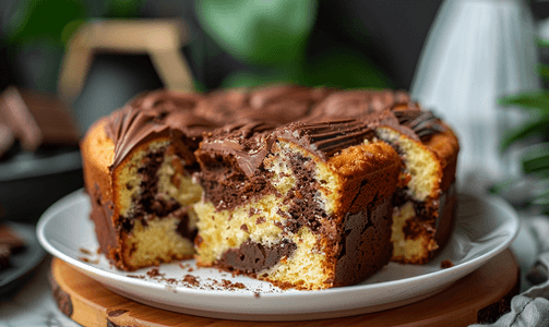 简单的摄影照片_自制大理石蛋糕巧克力简单的自制食品选择性焦点