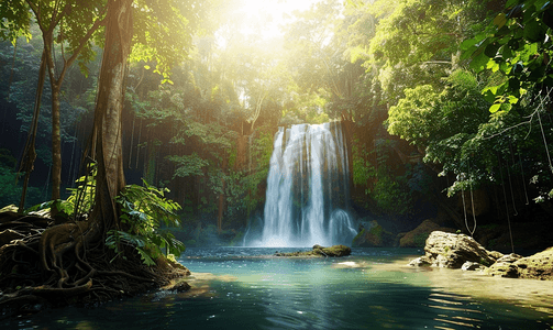 热带森林瀑布丛林瀑布