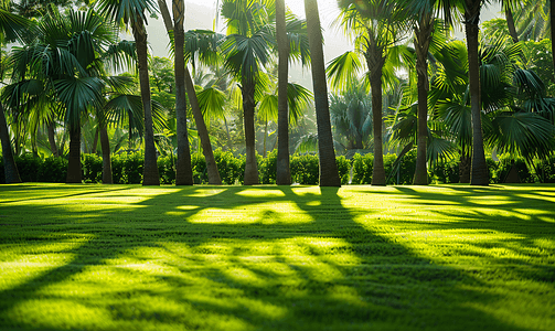 草坪上棕榈树的阴影
