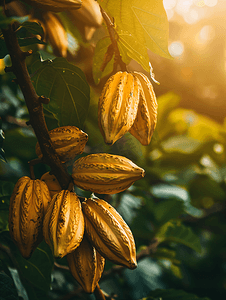 可可植物摄影照片_可可农场的可可豆荚或可可果实