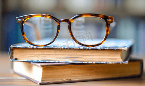 特写眼镜和桌上的一本书