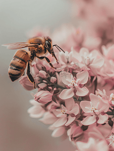 授粉摄影照片_蜜蜂为粉红色普通乳草花授粉