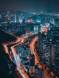 夜景湖摄影照片_韩国首尔中区夜景