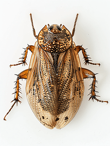 一只死蟑螂的顶视图在白色背景下翻起肚皮