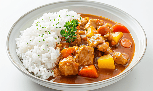 金秋出游季首页摄影照片_日式咖喱鸡配胡萝卜和土豆