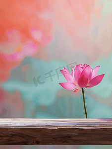 透视的背景摄影照片_有桃红色莲花背景木桌的顶桌