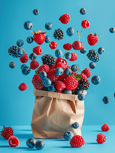 购物组合浆果从袋子里飞出