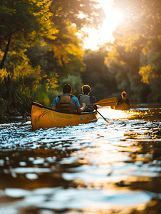 朋友们在野河里划独木舟