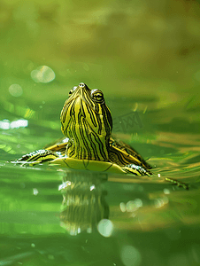 水龟摄影照片_绿水中游泳的蛇颈龟