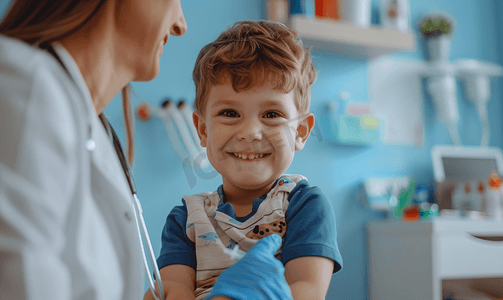 医生办公室摄影照片_小男孩在医生办公室接种疫苗