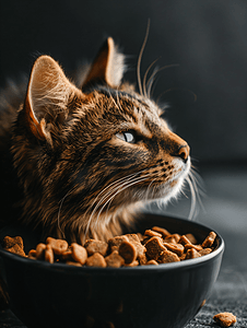 木质背景碗中的猫食