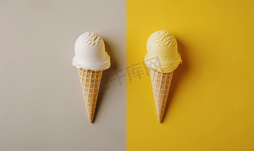 水果味冰淇淋摄影照片_灰色和黄色背景中的冰淇淋棒