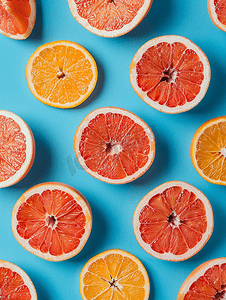 蓝色背景上柑橘葡萄柚汁的图案