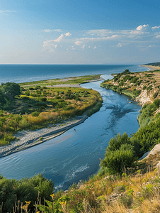 抓狂的卡通摄影照片_流入黑海保加利亚的卡姆奇亚河大河口全景