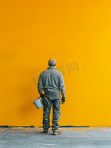 画家正在把内墙漆成黄色