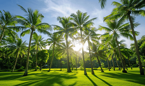 泰国热带花园中的棕榈树