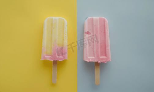 灰色和黄色背景中的冰淇淋棒
